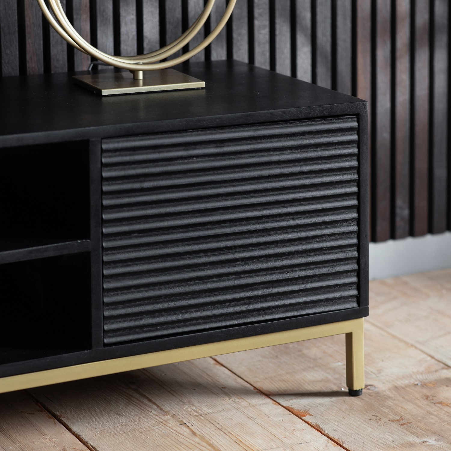Read more about Riley rippled media unit in black with storage caspian house